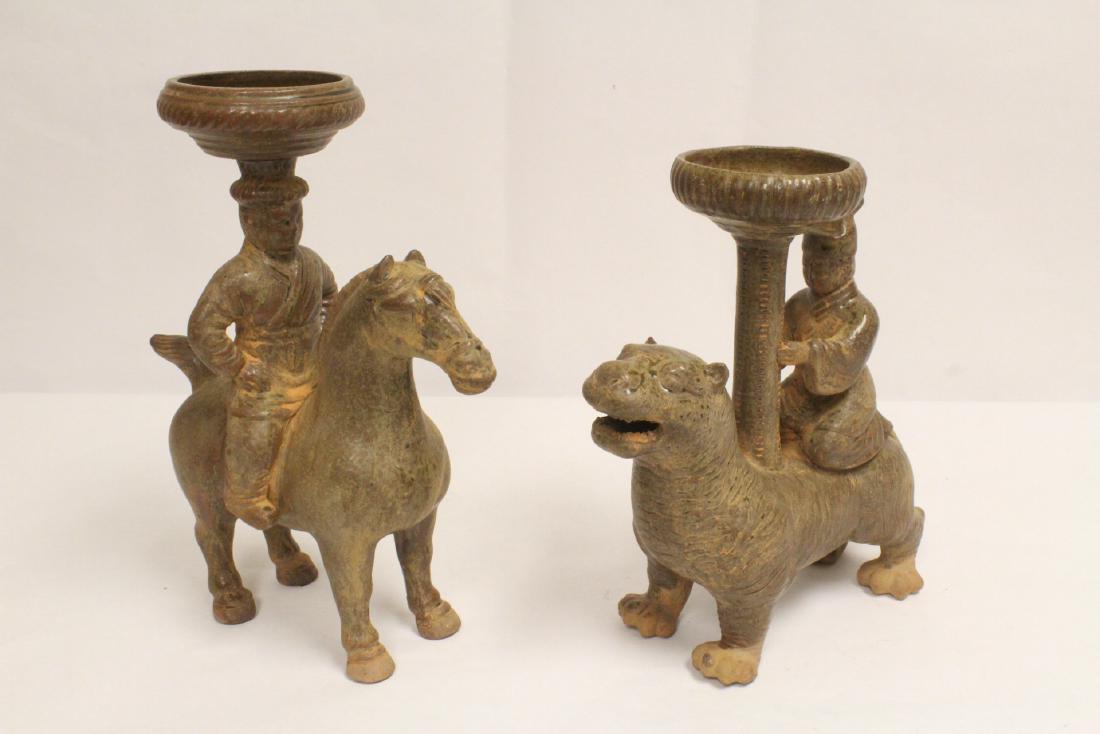 Pair Han style green glazed candle holders (1 of 10)