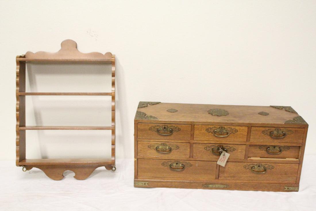 Chinese teak wood chest and a small wall shelf (1 of 10)