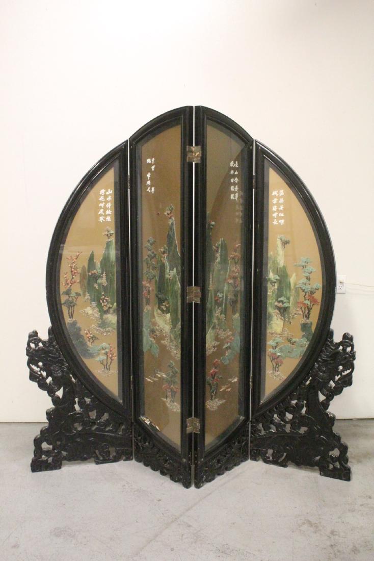 Chinese 4-panel stone overlay room divider (1 of 10)