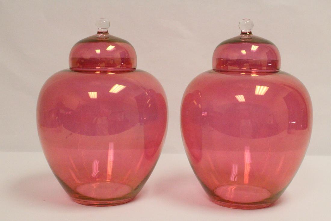 Pair 19th/20th century cranberry covered jars (1 of 10)