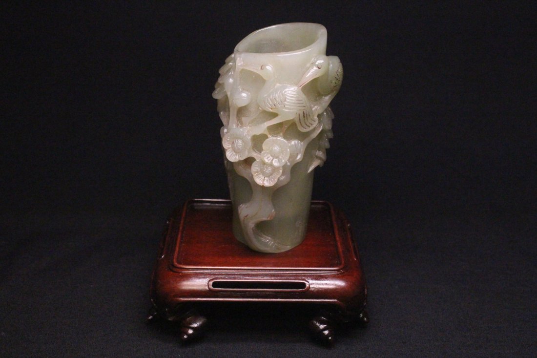 Chinese jade carved brush holder with stand (1 of 9)
