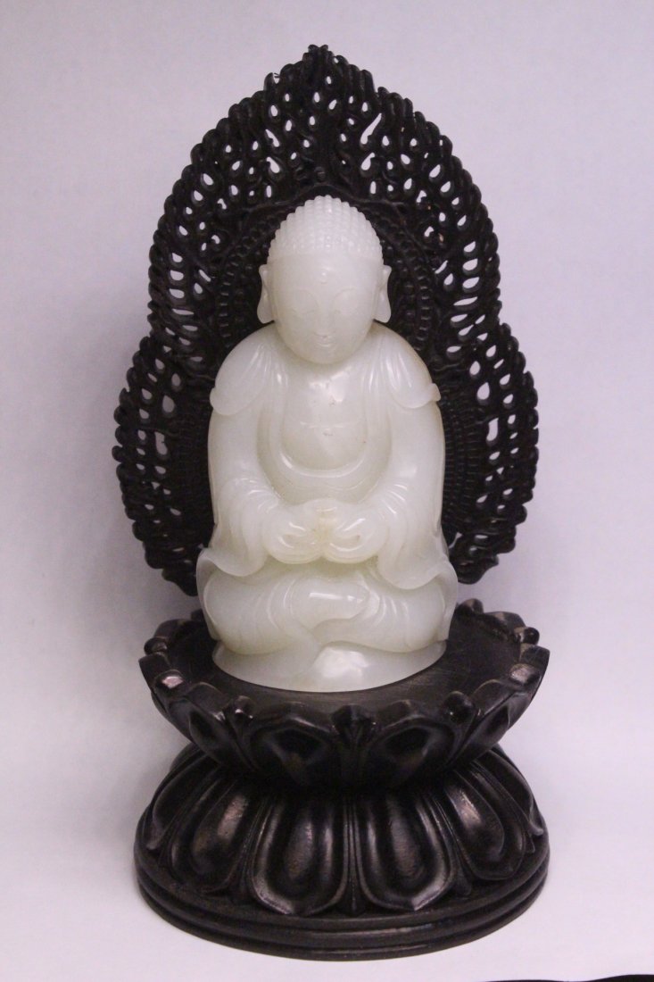 Chinese hetian jade carving w/ zitan stand (1 of 10)