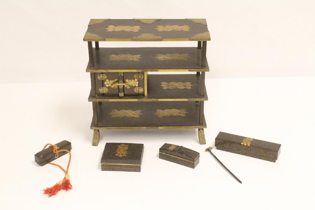 Japanese antique lacquer shelf w/ ink box (1 of 9)