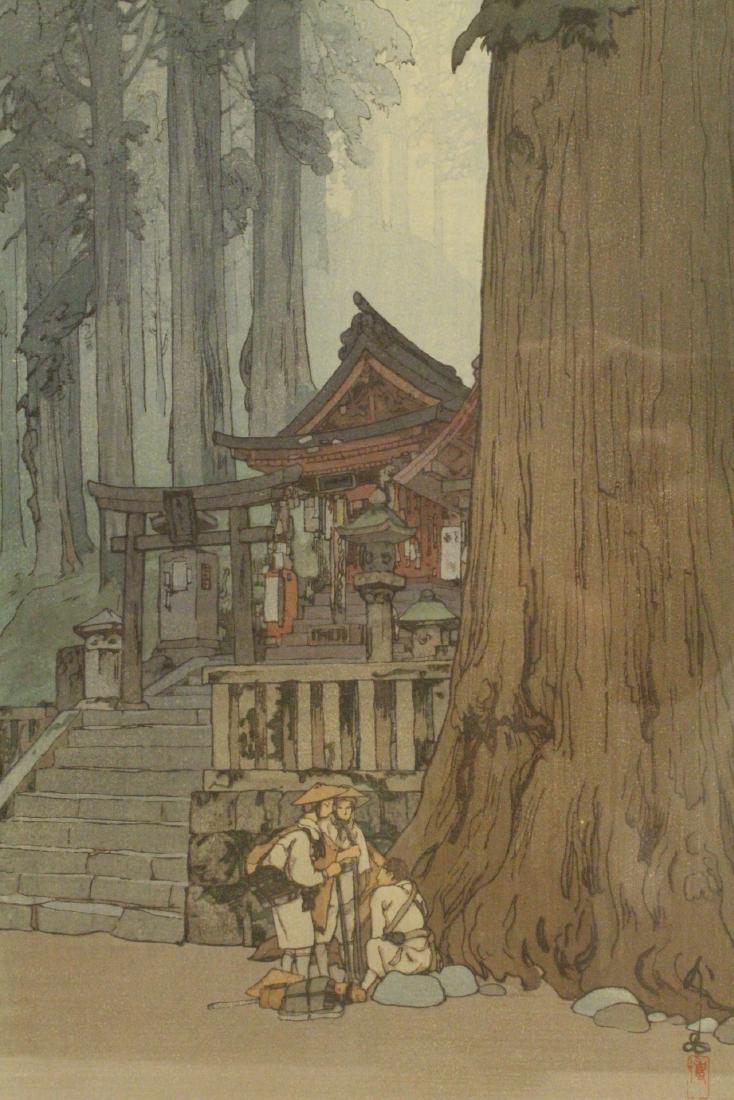 Japanese print by Hiyoshi Yoshida, dated: Japanese woodblock print "misty day in Nikko" by Hiyoshi Yoshida, dated 1937, 14.75"x9.7"