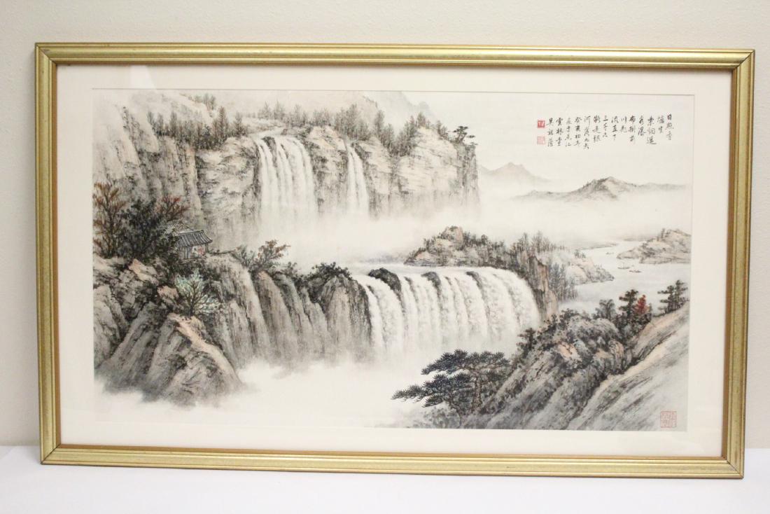 Framed watercolor "landscape with waterfall" (1 of 10)