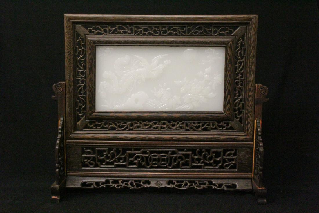 Chinese Peking glass plaque on rosewood stand (1 of 9)