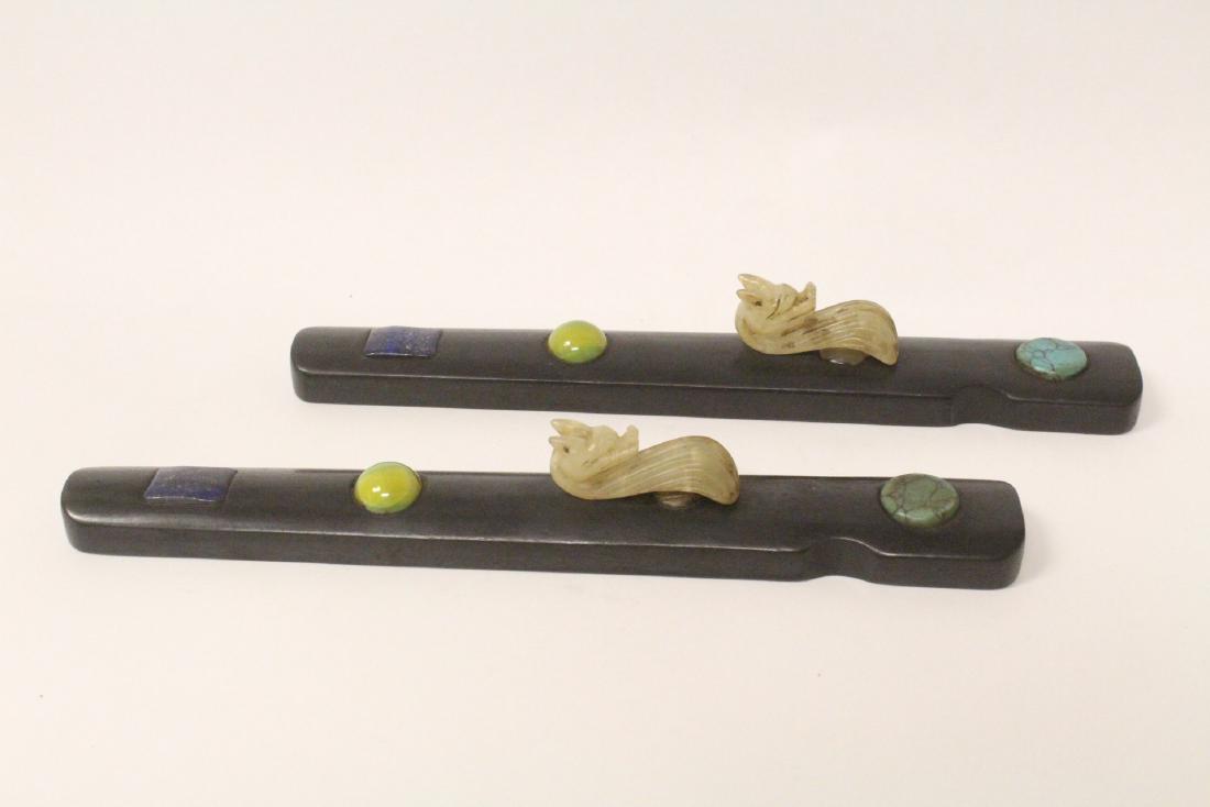 Pr Chinese rosewood armrest w/ jade qilin (1 of 10)