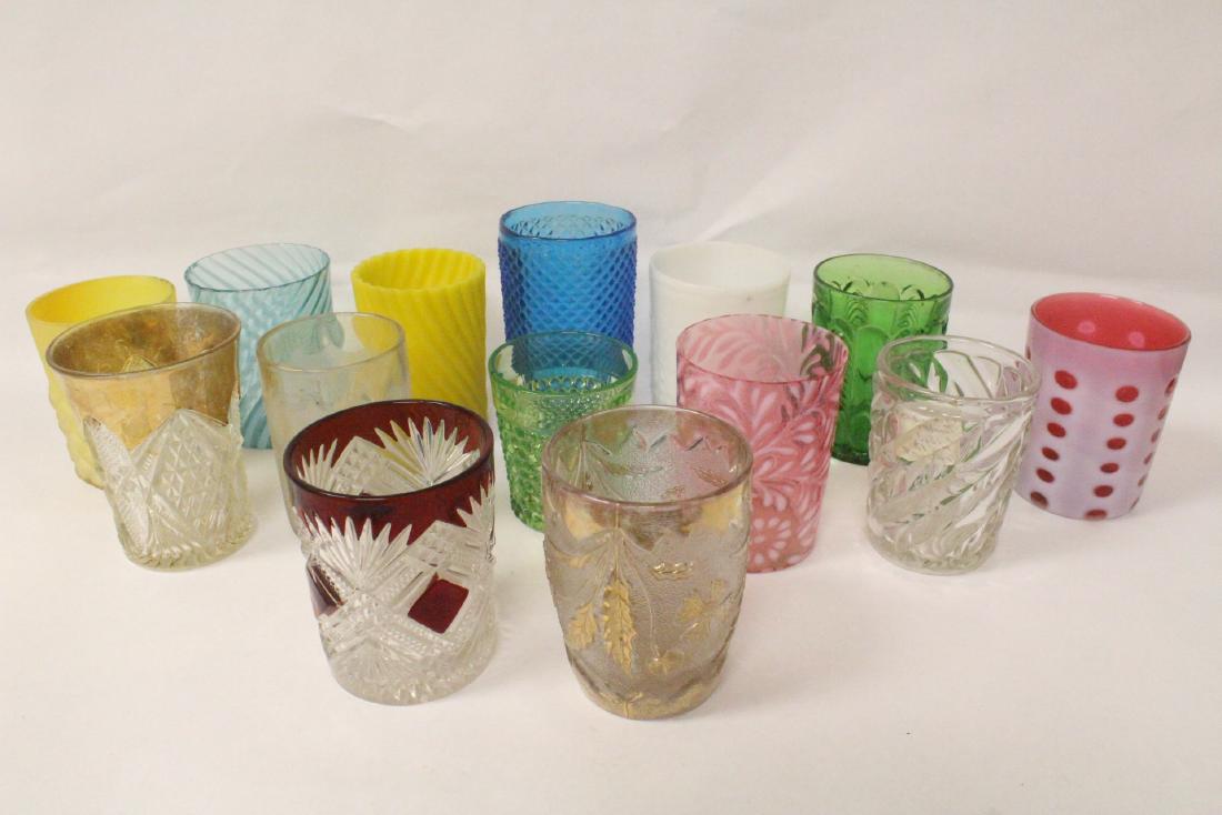 14 vintage art glass cups: 14 vintage art glass cups, 3.15"Hx2.63"dia - 4.8"Hx2.75"dia