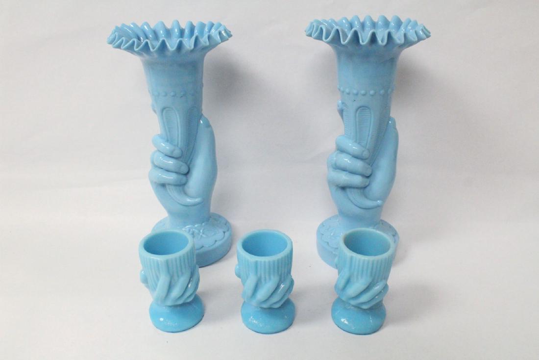 5 pieces Bohemian blue hand art glass vases (1 of 9)