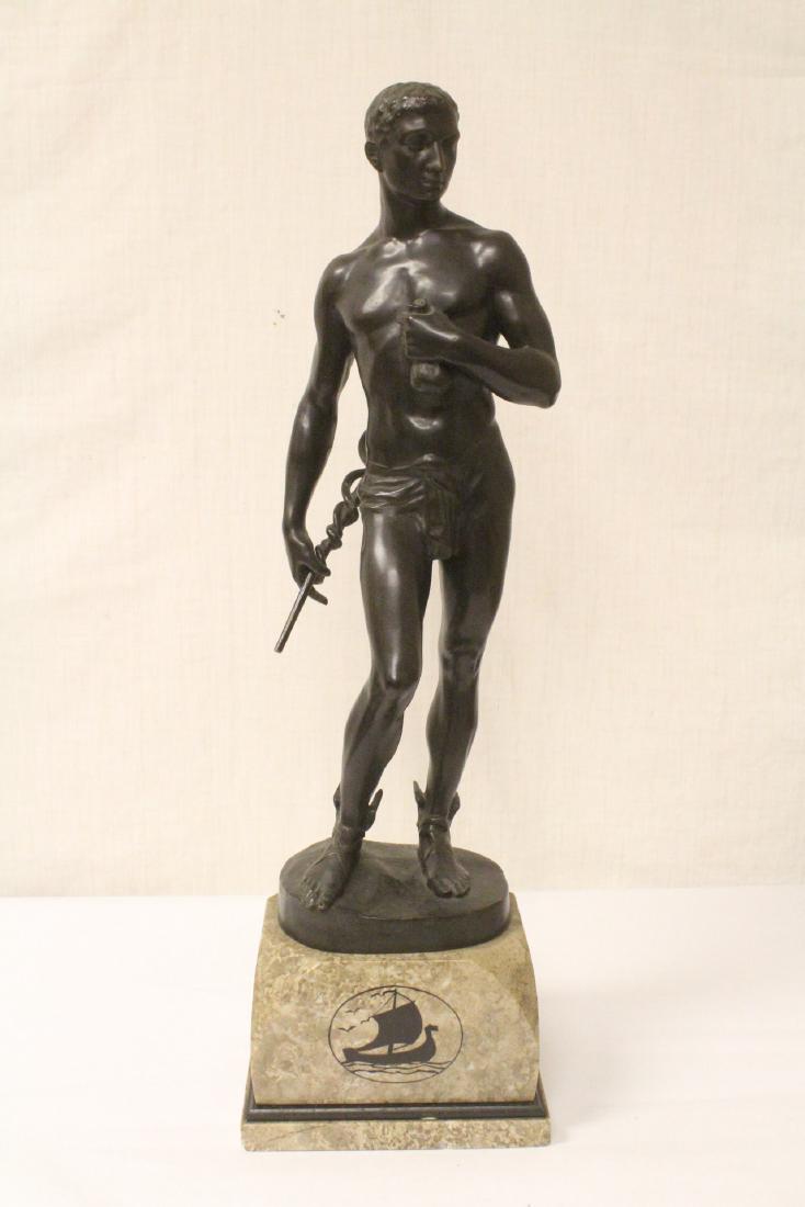 bronze sculpture by Rudolph Kaesbach: A fine bronze sculpture "male nude" (18.25"H) by Germany artist Rudolf Kaesbach (1873-1955), 22.4"H
