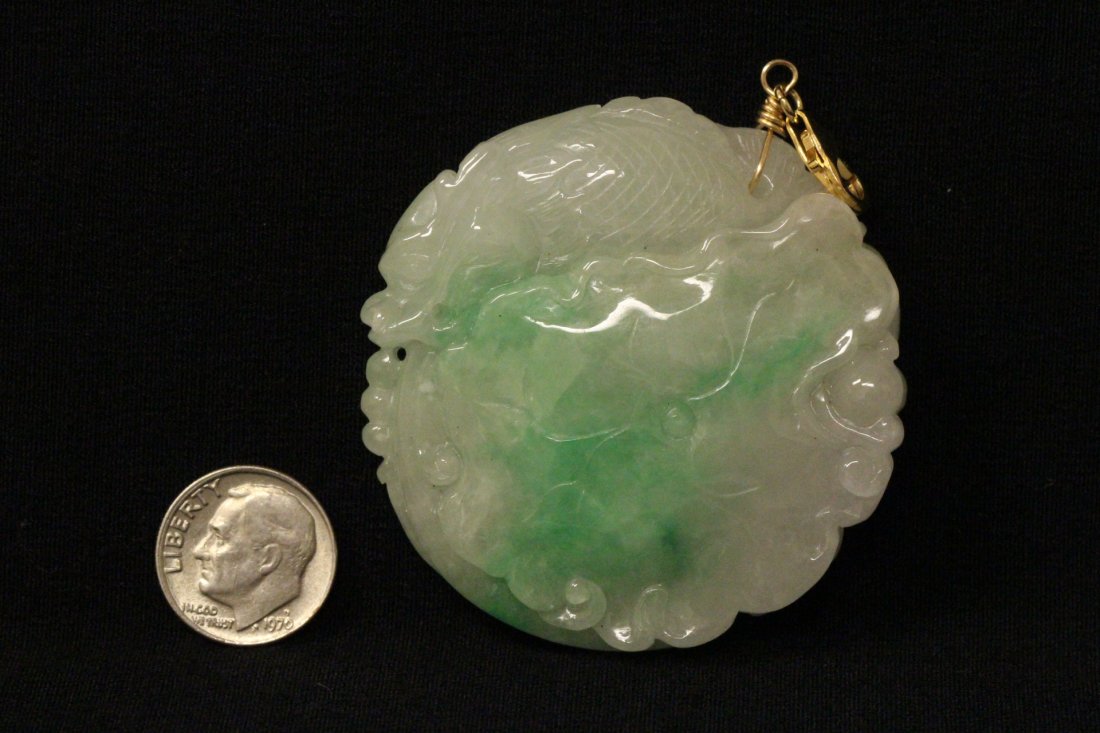 Chinese light apple green jadeite carved pendant (1 of 10)