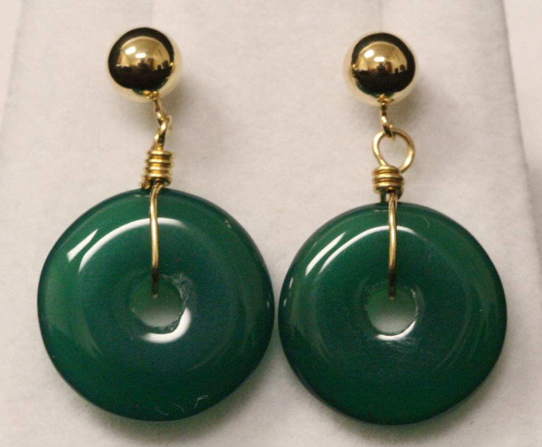 Pair jadeite like disc earrings with 14K back (1 of 10)