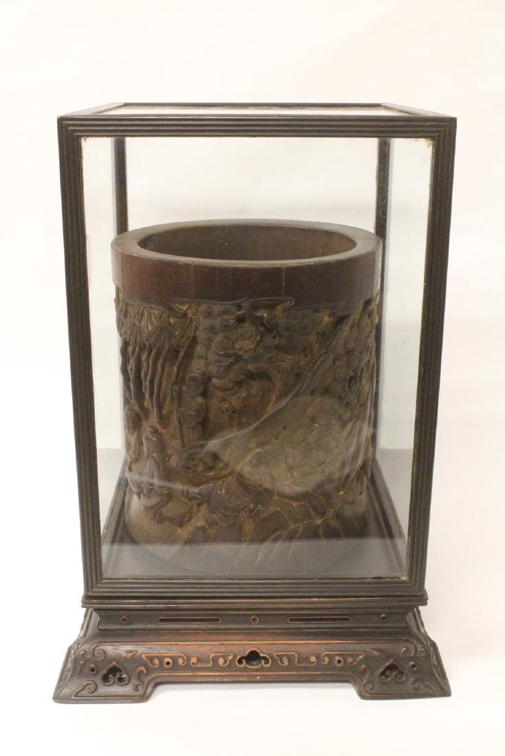 Chinese 18th/19th c. bamboo brush holder w/ zitan case (1 of 10)