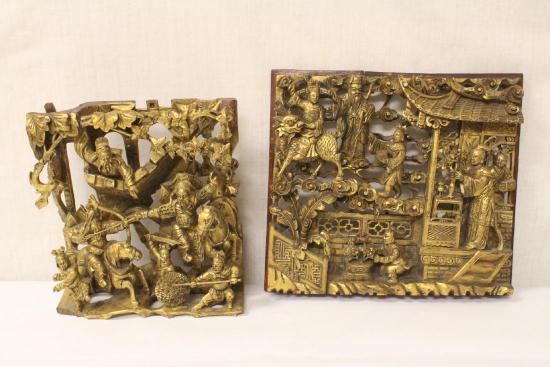 2 pieces Chinese antique gilt wood carving (1 of 10)