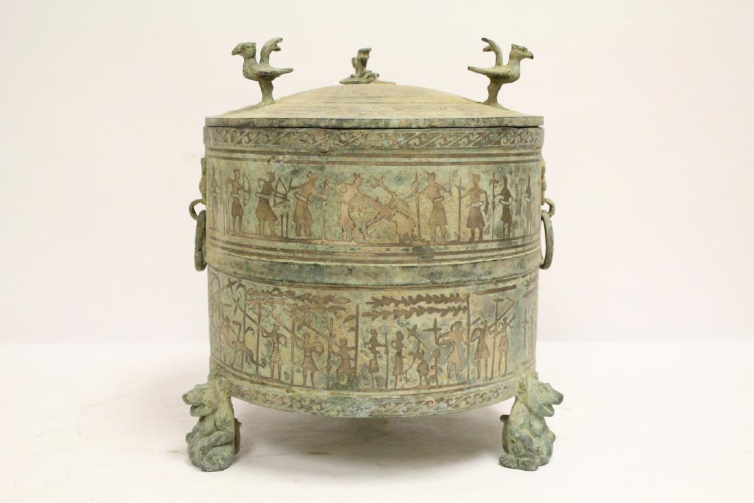 A large Chinese bronze footed covered vessel (1 of 10)