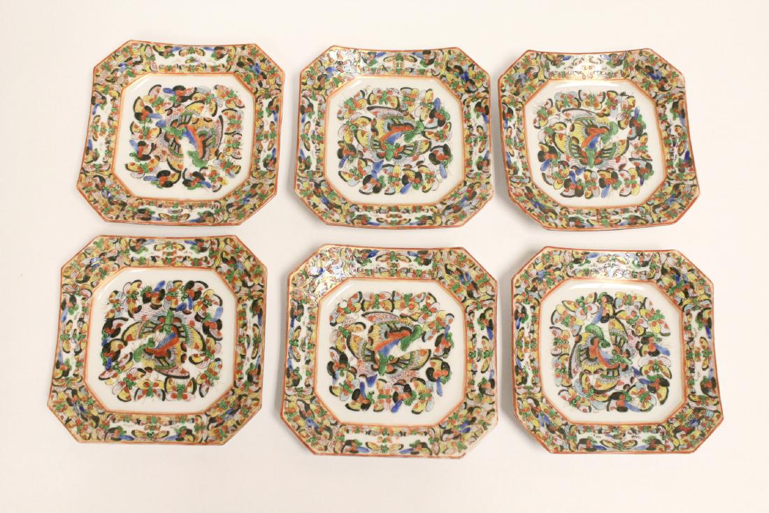 6 Chinese antique rose canton square plates (1 of 10)
