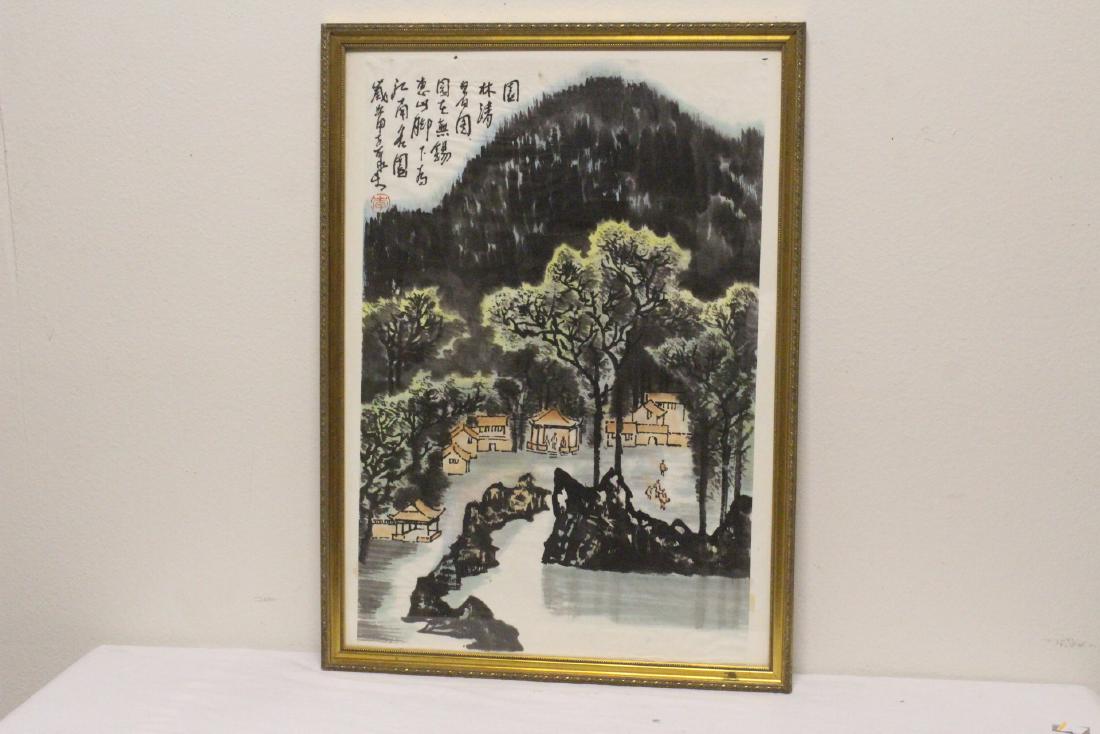 Chinese framed hand colored print "landscape" (1 of 10)