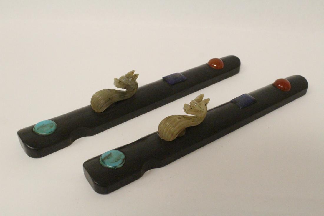 Pair rosewood paper weights with decoration (1 of 9)