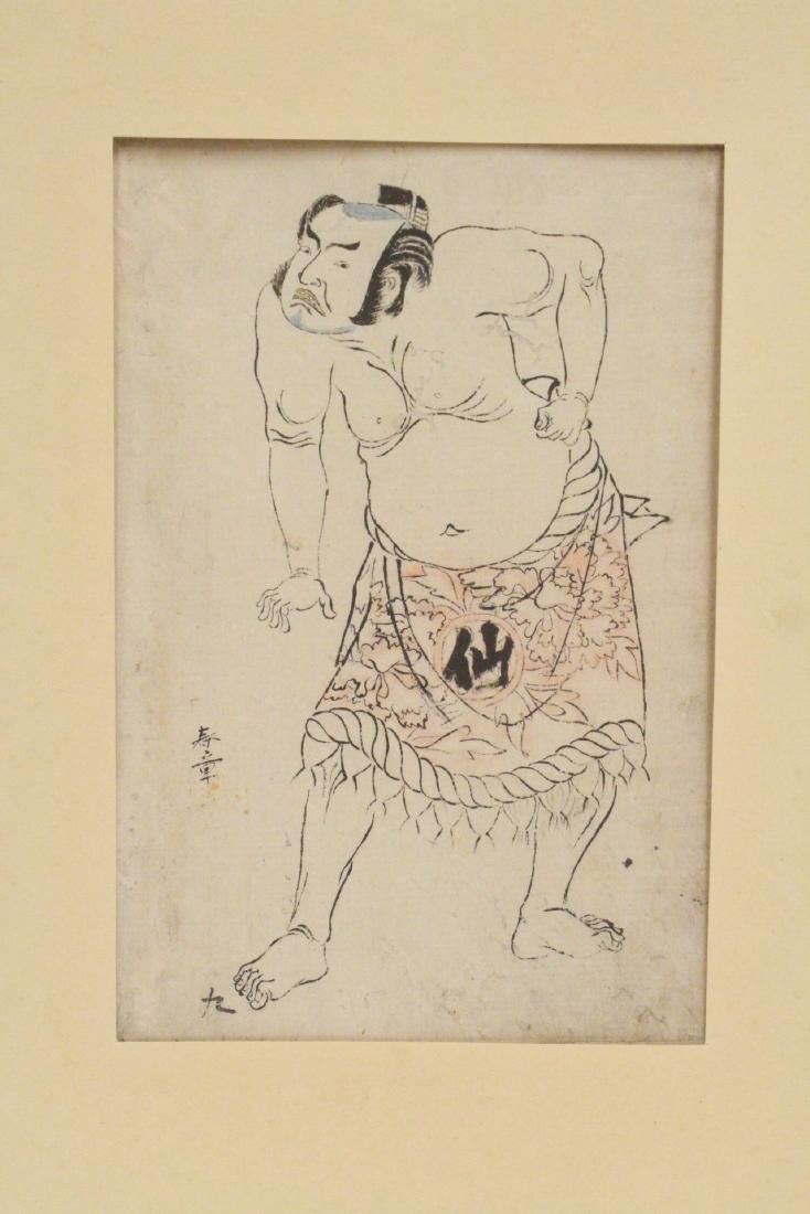 Japanese 18th c. w/b print by Katsukawa Shunsho: Japanese 18th century woodblock print by Katsukawa Shunsho (edge damage), 9.4"x6.5"
