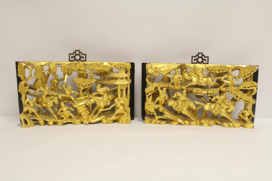Pair Chinese antique gilt wood wall hangings (1 of 10)