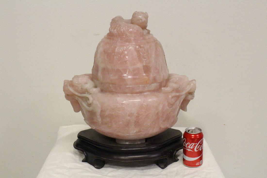 A massive rose quartz carved covered censer (1 of 10)