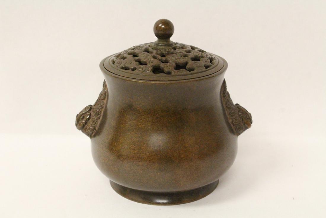 A very heavy small bronze covered censer (1 of 10)