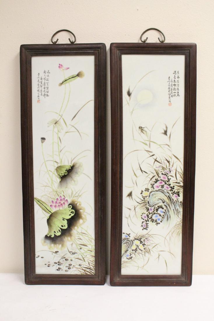 Pair Chinese framed porcelain plaques (1 of 10)