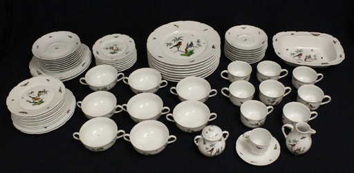 French Limoges china set in Ceralene pattern, over 60 French Limoges china set in Ceralene pattern, over 60