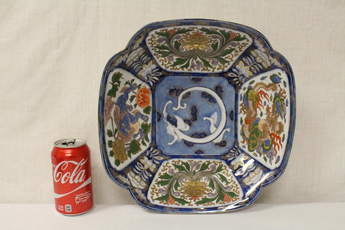 Unusual Japanese imari square porcelain plate (1 of 9)