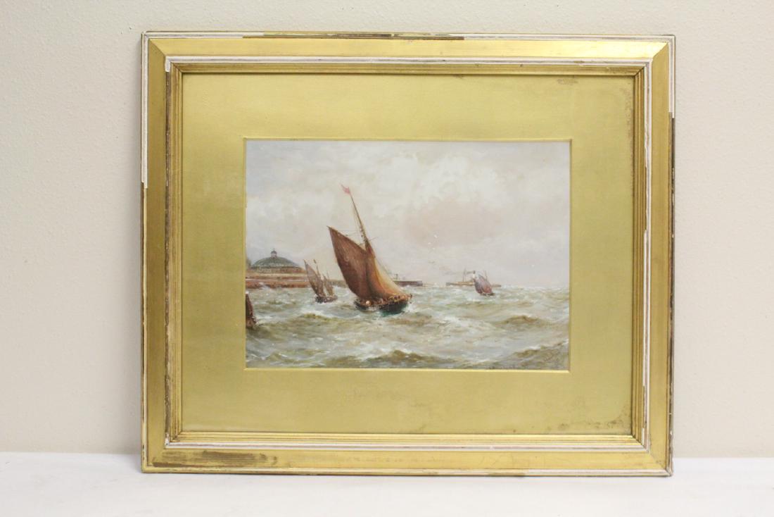 Framed watercolor by: Framed watercolor "harbor scene with sails" by , 9.5"x13.6"