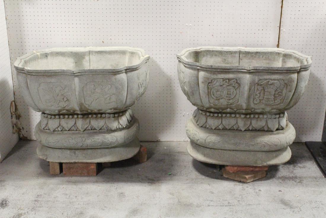 Pr beautiful stone carved planters w/ stone base (1 of 10)