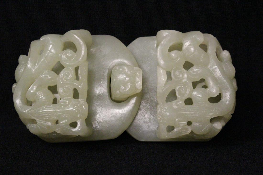A celadon jade carved 2 piece belt buckle (1 of 10)