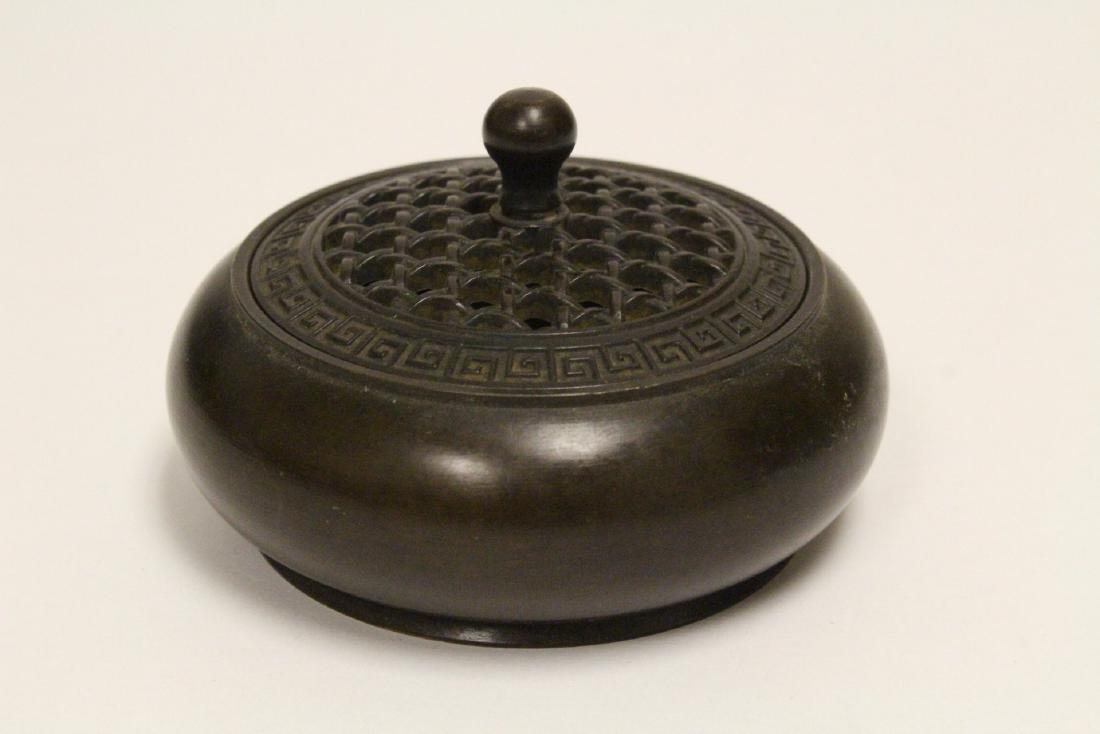 Chinese very heavy small covered bronze censer (1 of 10)
