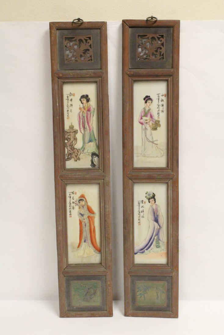 Pair vintage framed hand painted porcelain plaques (1 of 9)