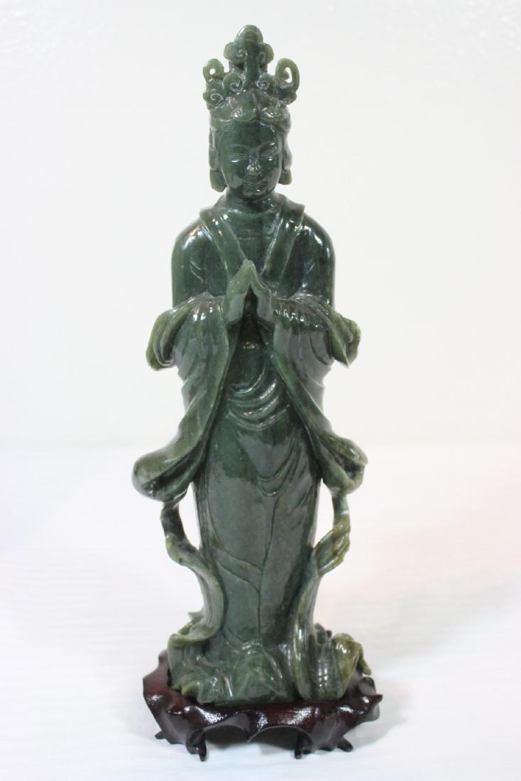 Fine Chinese large jade carved standing Guanyin (1 of 10)
