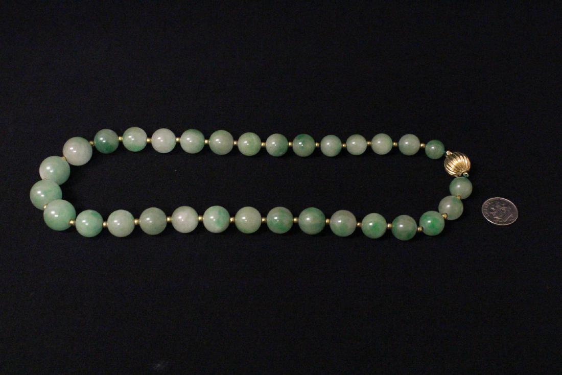 Chinese translucent jadeite bead necklace w/ 14K clasp (1 of 10)