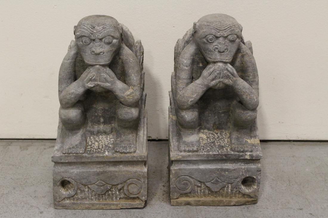 Pair stone carved seated monkey (1 of 10)