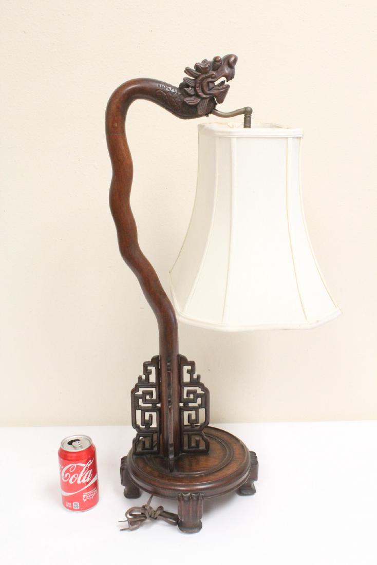 Chinese rosewood table lamp with silk shade (1 of 10)