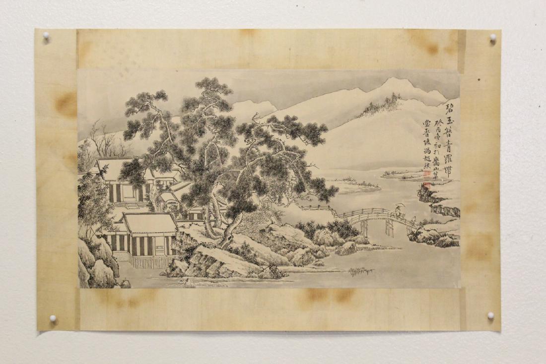 Chinese unframed watercolor on silk panel (1 of 10)