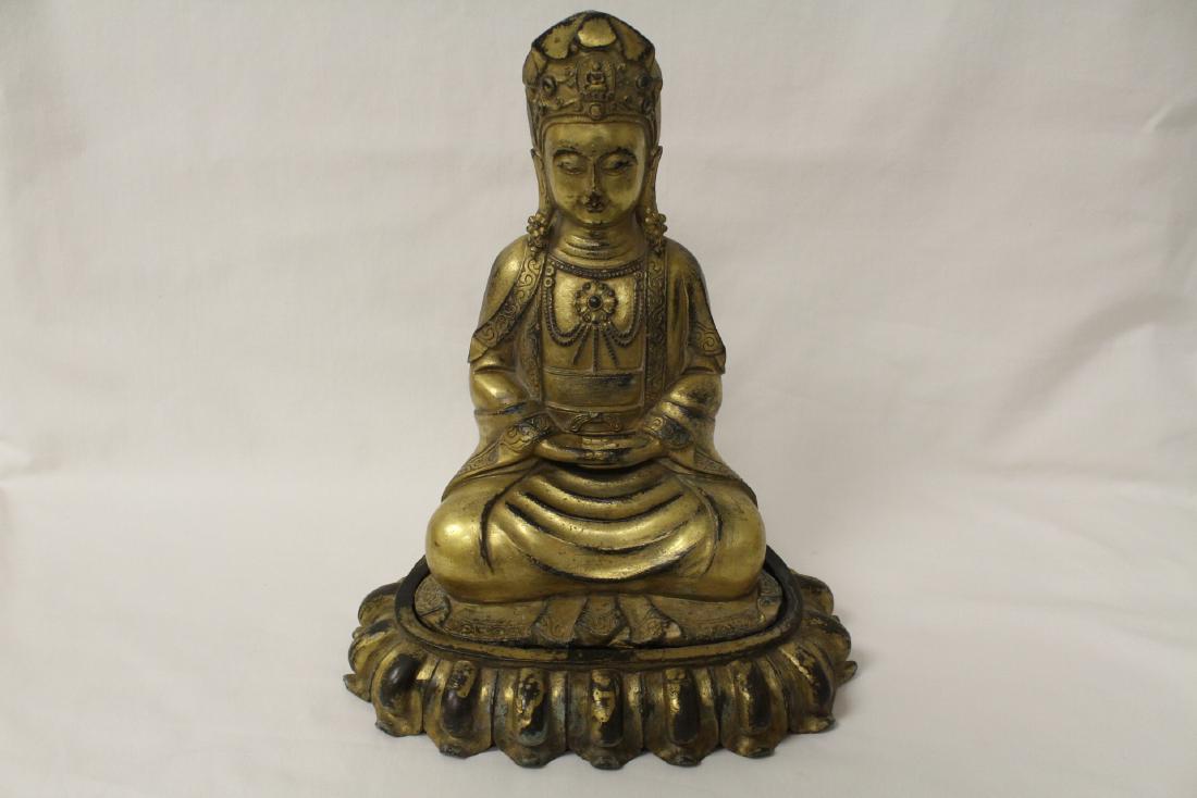 Chinese gilt bronze Buddha w/ gilt bronze stand (1 of 10)
