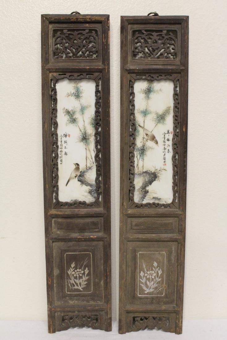 Pair Chinese early 20th c. framed porcelain plaques (1 of 10)