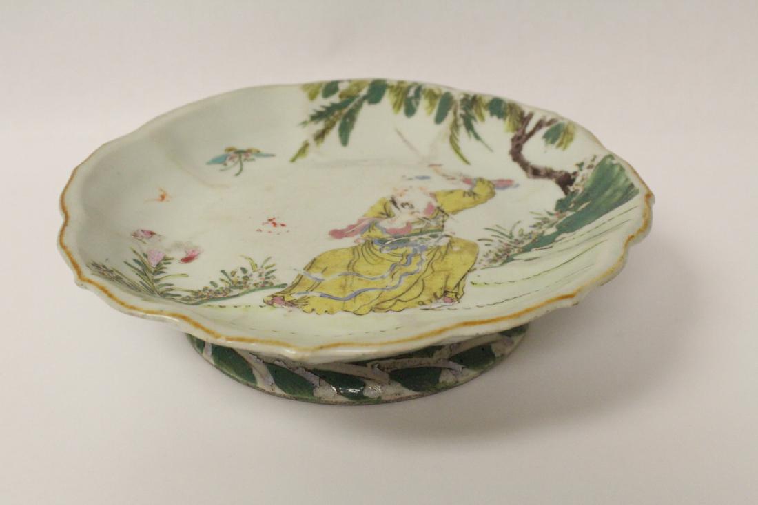 Chinese antique famille rose porcelain stem plate (1 of 9)