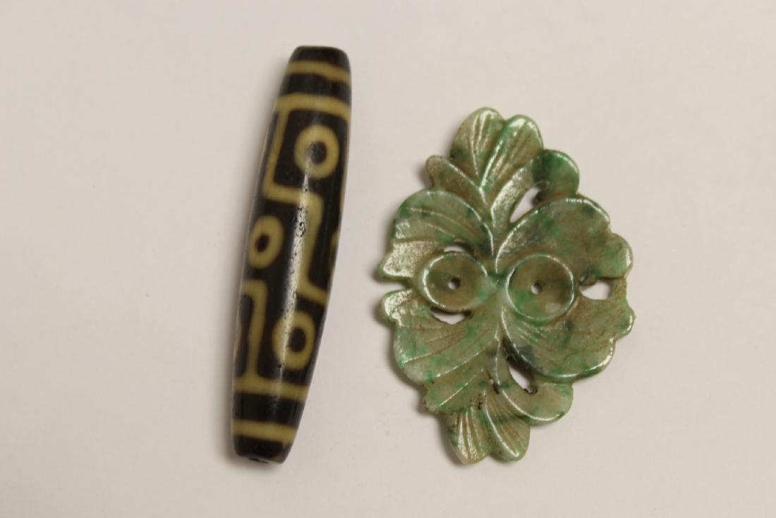 Chinese jadeite carving and a dzi bead style bead (1 of 9)