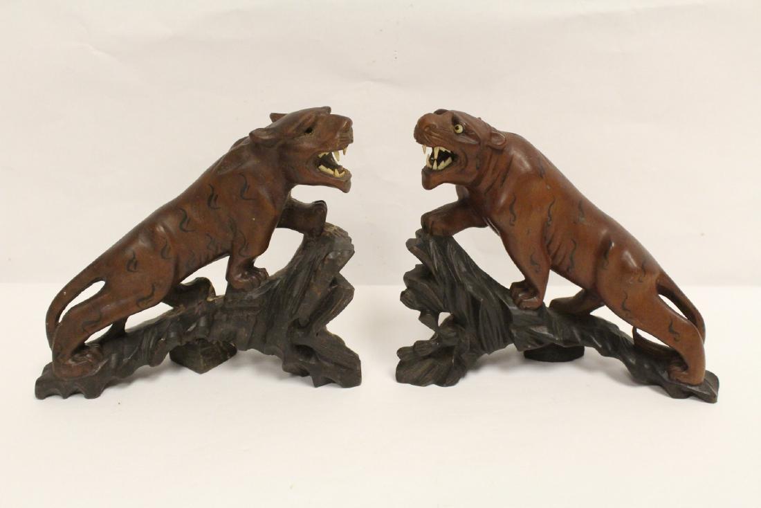 2 fine Chinese wood carved tigers (1 of 9)