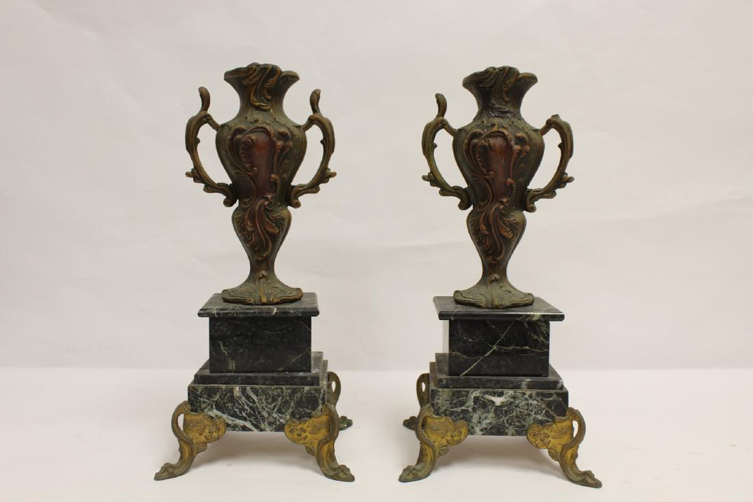 Pair painted metal vases on marble stand (1 of 10)