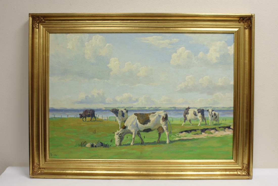 A large oil on canvas "landscape with cow", signed (1 of 10)