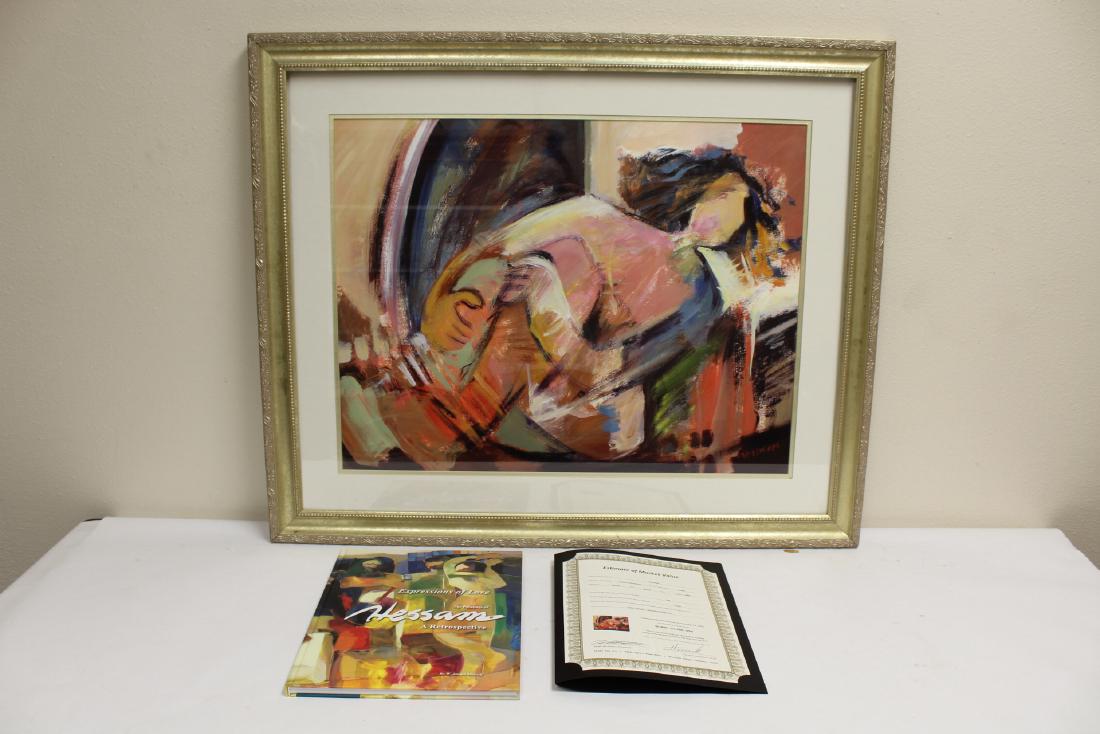 painting by Hessam Abrishami w/ signed book: Acrylic on board "untitled" (19.6"x25.75") by Hessam Abrishami, c1990, with certificate, together with a book, also signed by artist