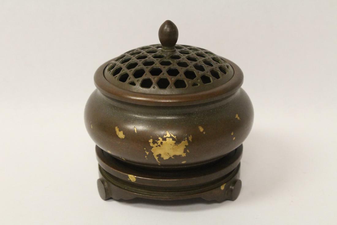 Very heavy bronze censer with bronze base (1 of 10)