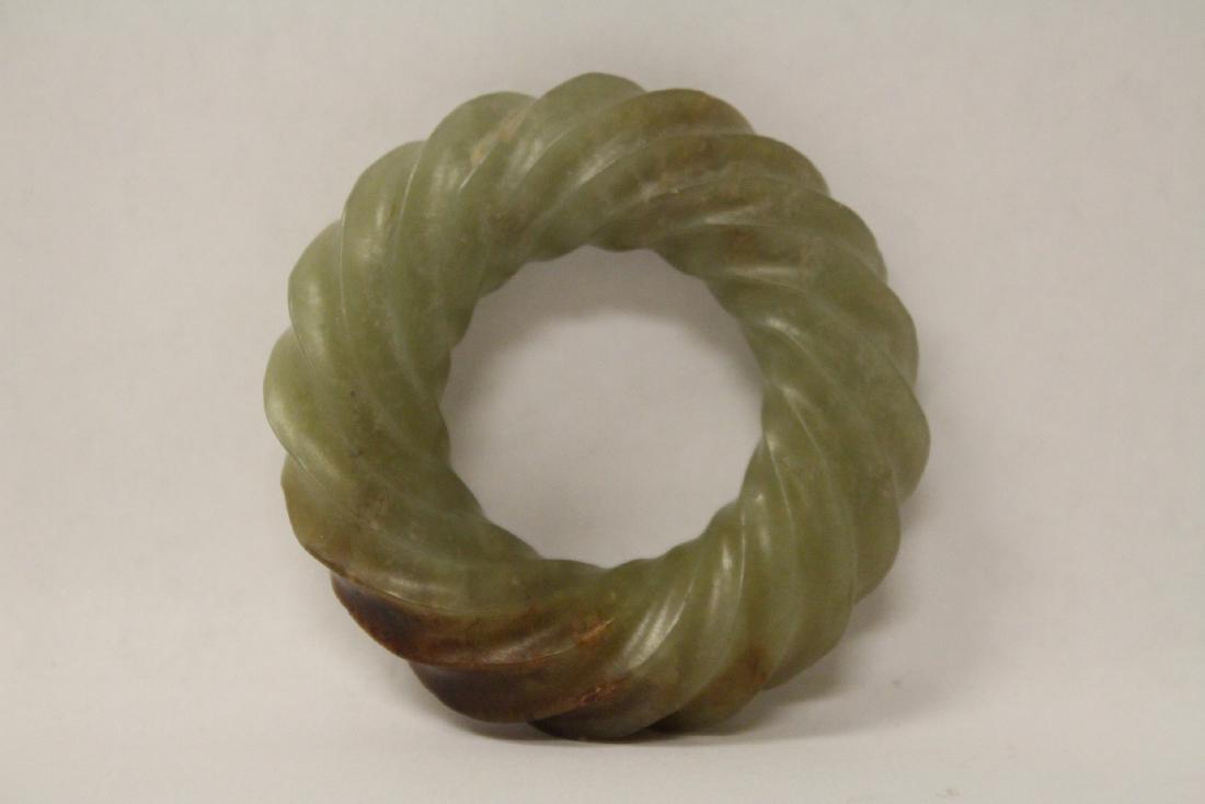 Unusual Chinese celadon jade carved bracelet(?) (1 of 10)