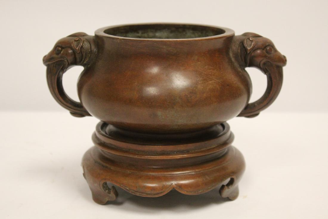 Chinese very heavy bronze censer w/ bronze base (1 of 10)